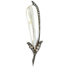 Victorian Natural Baroque Pearl Diamond Silver Gold Lily Bud Brooch