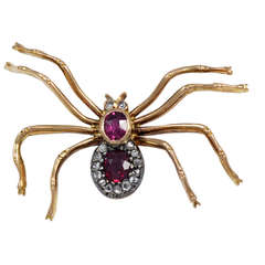 Antique A Victorian Ruby Rose Diamond Spider Brooch