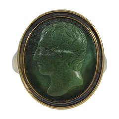 An Historically Interesting Cameo Ring Carved in Green Turquoise