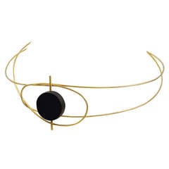 Cooke A Gold Wire Work Collar with a Circular Wooden Plaque