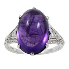 An Art Deco Cabochon Amethyst Diamond Ring