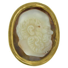 Antique A late Renaissance Agate Cameo of Socrates in a Regency Gold ring mount