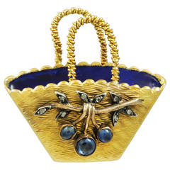 Antique A French 19th century Sapphire, Diamond & Enamel Basket Brooch