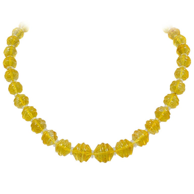 Buccellati A Thirty Seven Stone Carved Citrine Bead Necklace For Sale