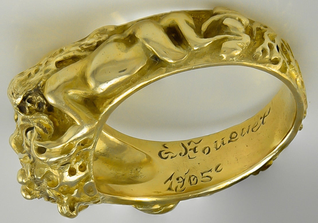Women's or Men's 1905 Georges Fouquet Art Nouveau Richly Detailed Gold Ring 