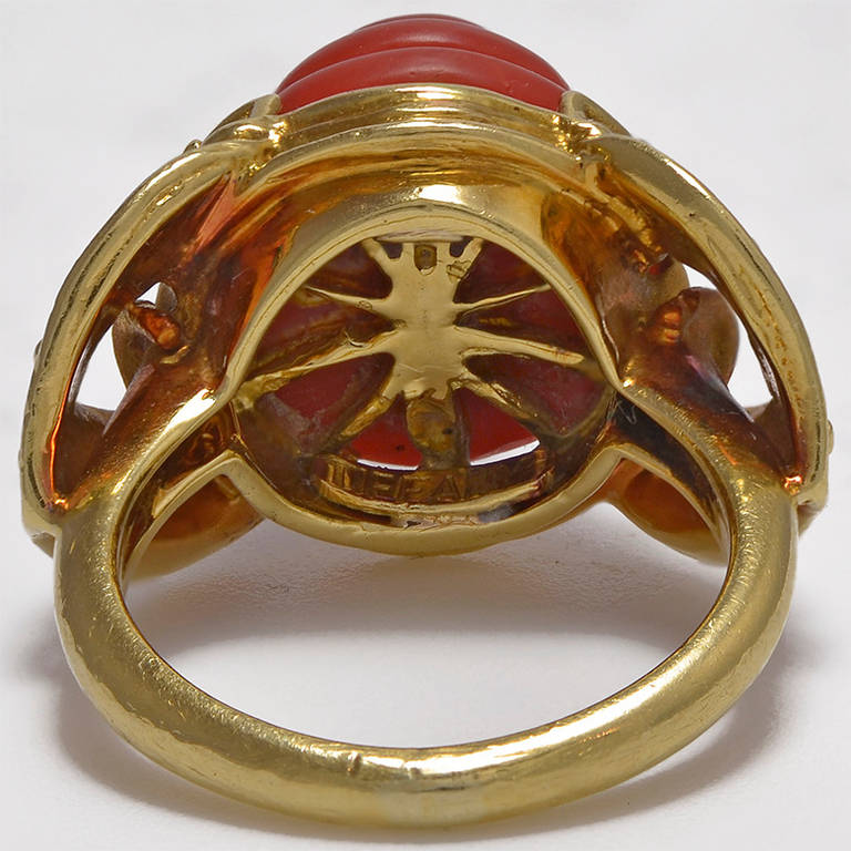 Tiffany & Co. Fine Carved Coral Gold Ring In Good Condition For Sale In London, GB