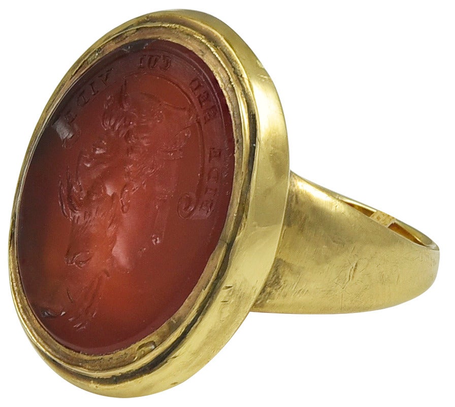 fine antique Carnelian Gryllus Intaglio of Athena Gold Ring