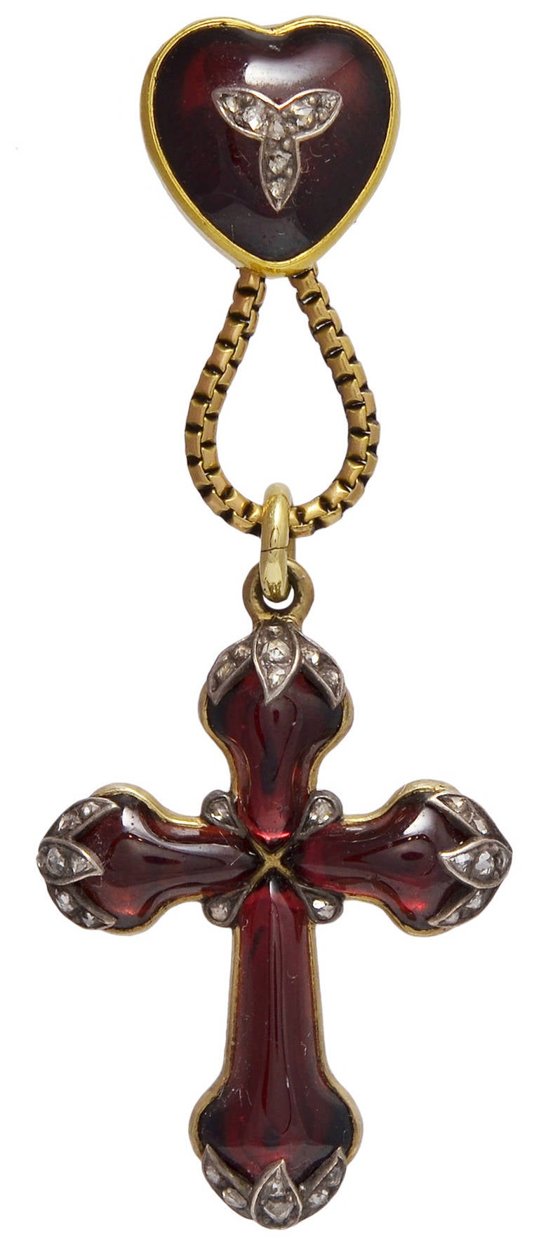 A Victorian Cabochon Garnet & Rose Diamond Pendant Cross 1