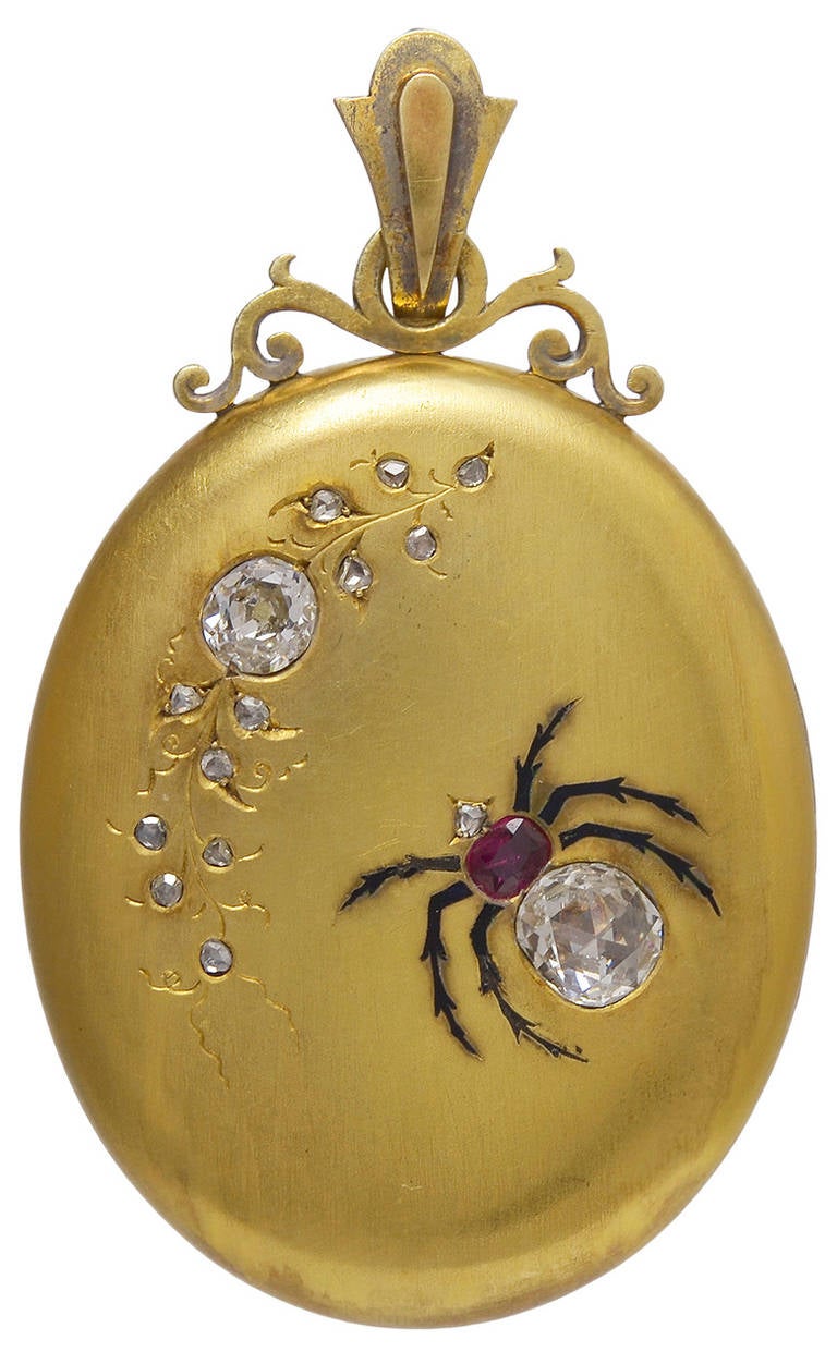 A Superb 19th century Gold, Diamond & Ruby Locket Pendant In Good Condition In London, GB