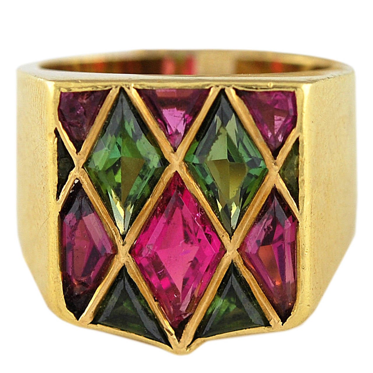 Harlequin Pink Green Tourmaline Gold Ring For Sale