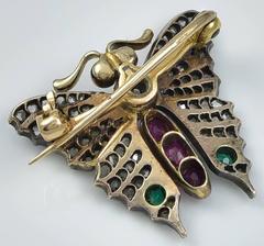 Antike Multi Edelstein Set Silber Gold Schmetterling Brosche