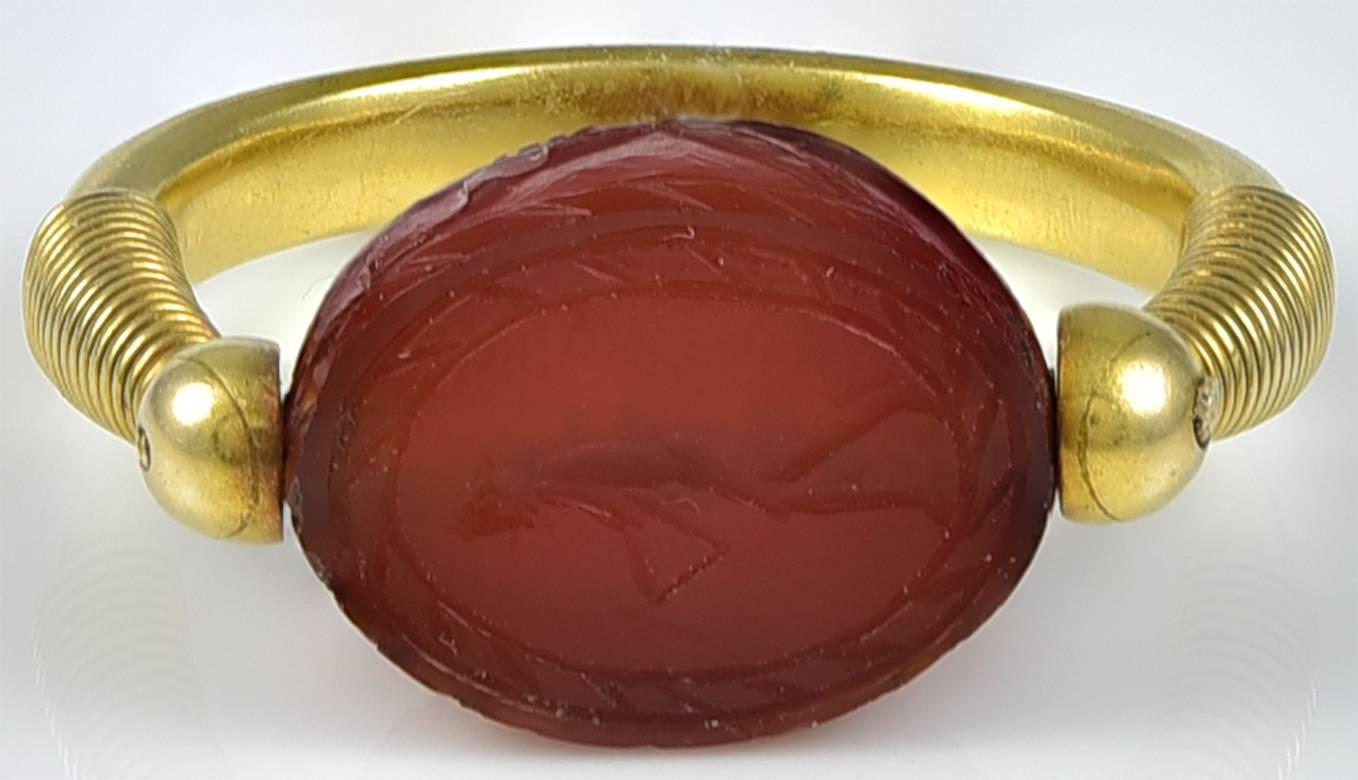 Antique Etruscan Revival Carnelian Gold Scarab Ring In Good Condition In London, GB
