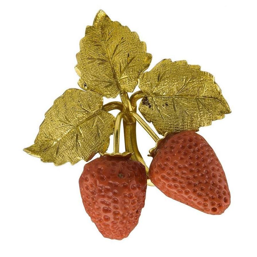 Coral Gold Wild Strawberry Brooch