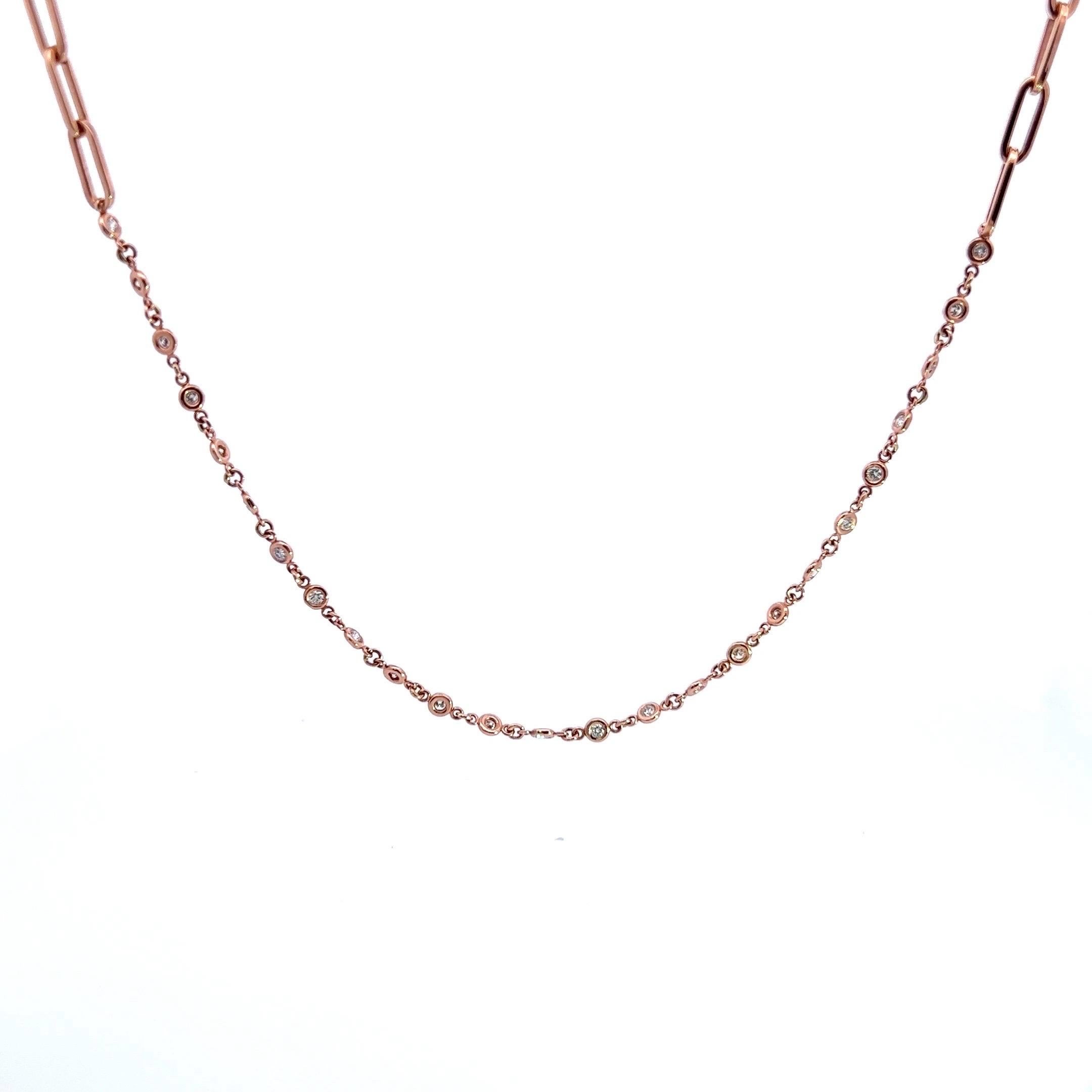 14 Karat Roségold Diamanten by the Yard Halskette mit Papier-Clip Kette im Angebot 2