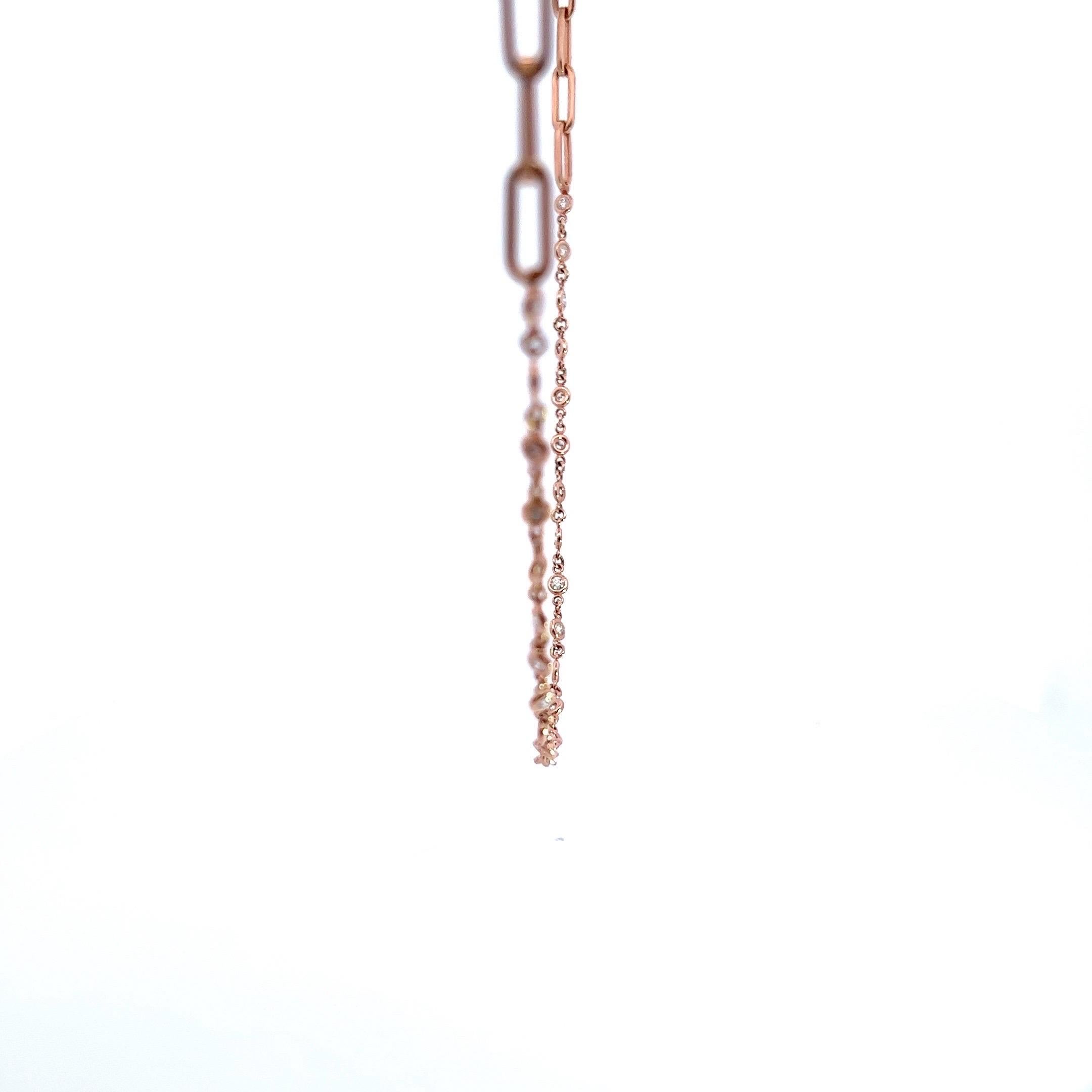 14 Karat Roségold Diamanten by the Yard Halskette mit Papier-Clip Kette im Angebot 3