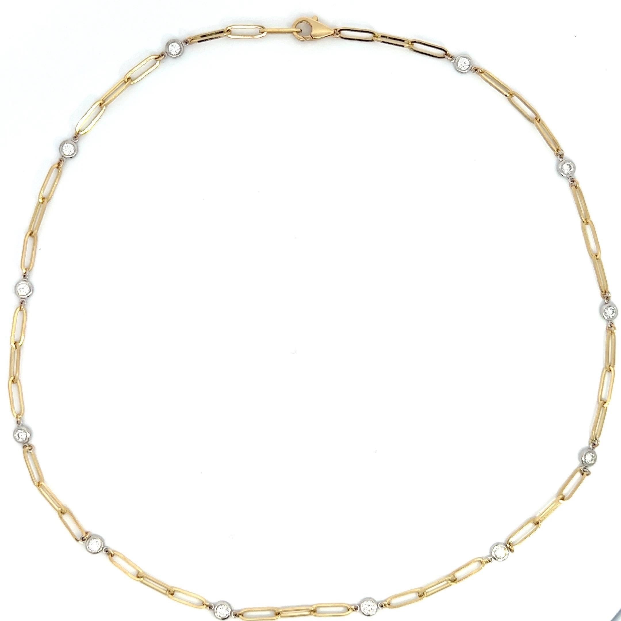 Diamanten by the Yard-Halskette mit Papier-Clip-Kette aus zweifarbigem 14k Gold für Damen oder Herren