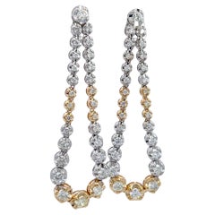 Boucles d'oreilles pendantes uniques en or bicolore 18 carats, serties de diamants naturels, montées sur illusion