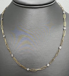 Diamonds by the Yard Necklace with Paper-Clip Chain in Two-Tone 14k Gold