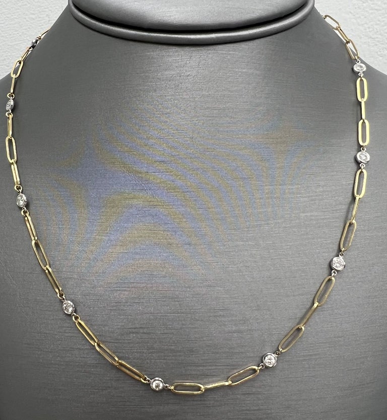 Diamonds by the Yard Necklace with PaperClip Chain in TwoTone 14k