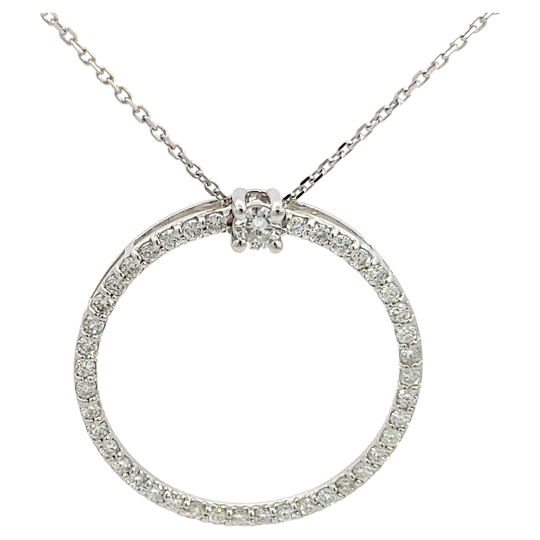 Circle of Love Diamond Pendant with 0.25 Ct Diamond on Top, 14k White Gold