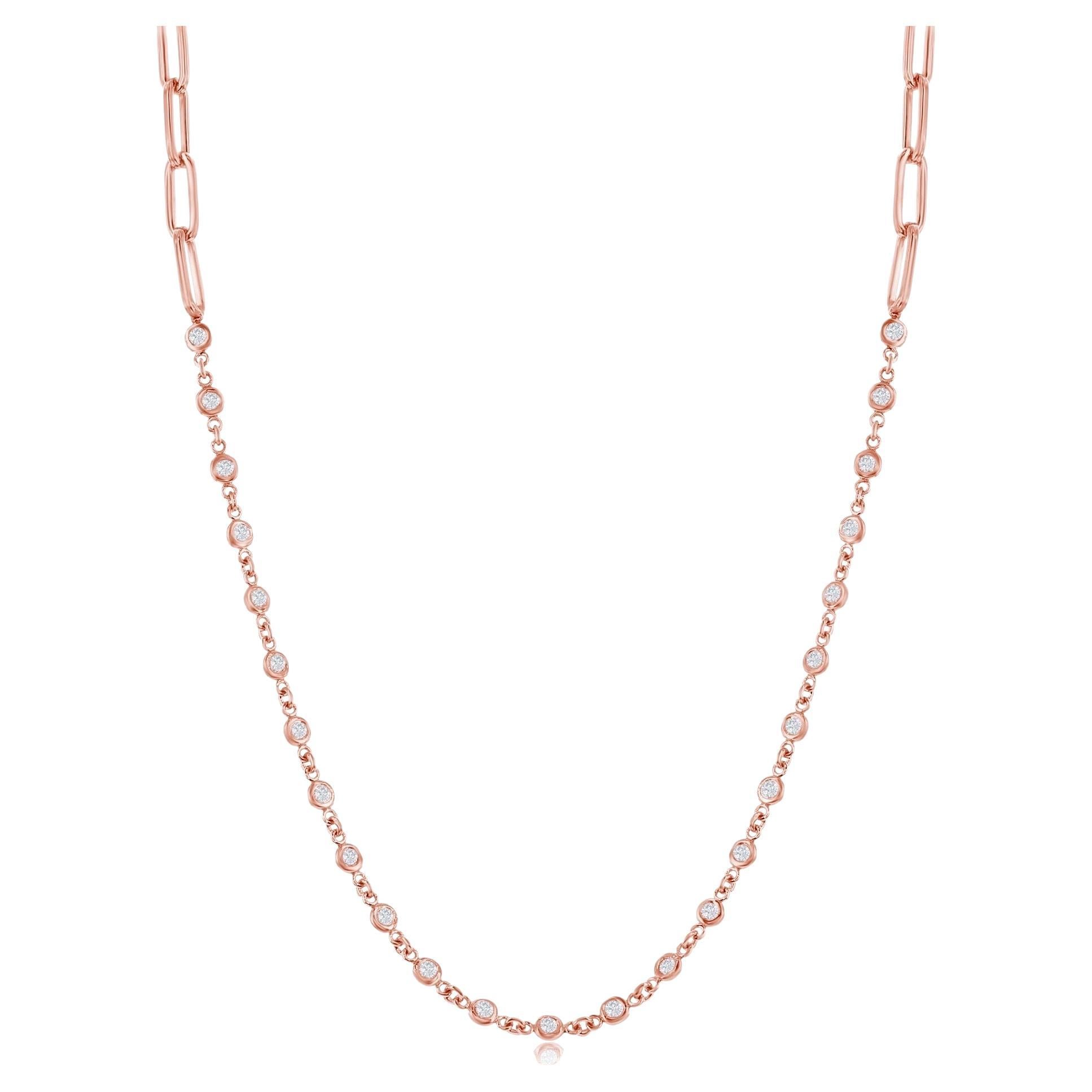 14k Rose Gold Diamonds by the Yard Necklace with Paper-Clip Chain