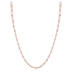 14k Rose Gold Diamonds by the Yard Necklace with Paper-Clip Chain