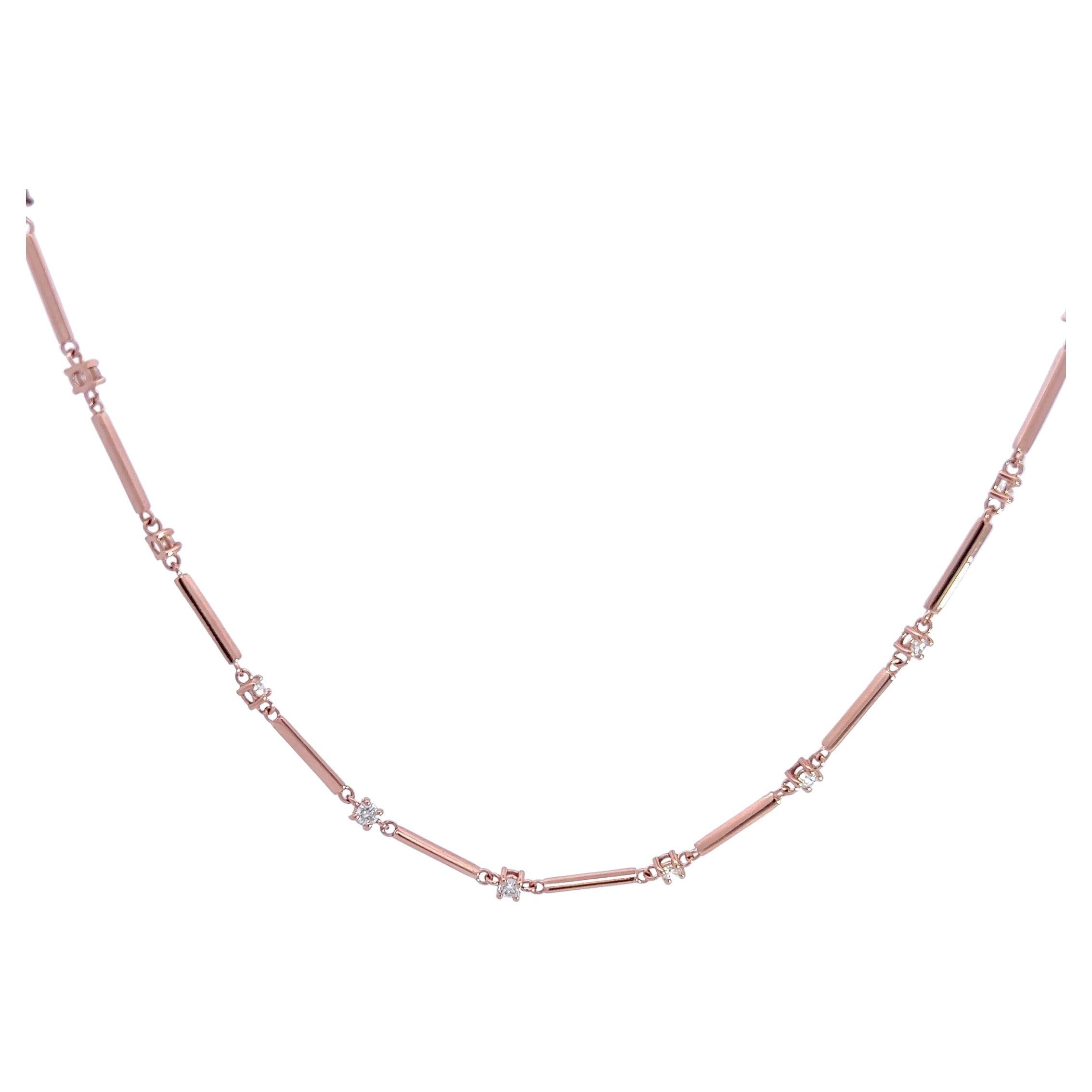 14k Rose Gold Diamonds Necklace with 2.01 Natural Diamonds in a Gold-Bar Chain