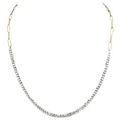 Half-Way Paper-Clip Kette & Halb-Way Diamant-Tennis-Halskette, 14k, zweifarbig, heiß
