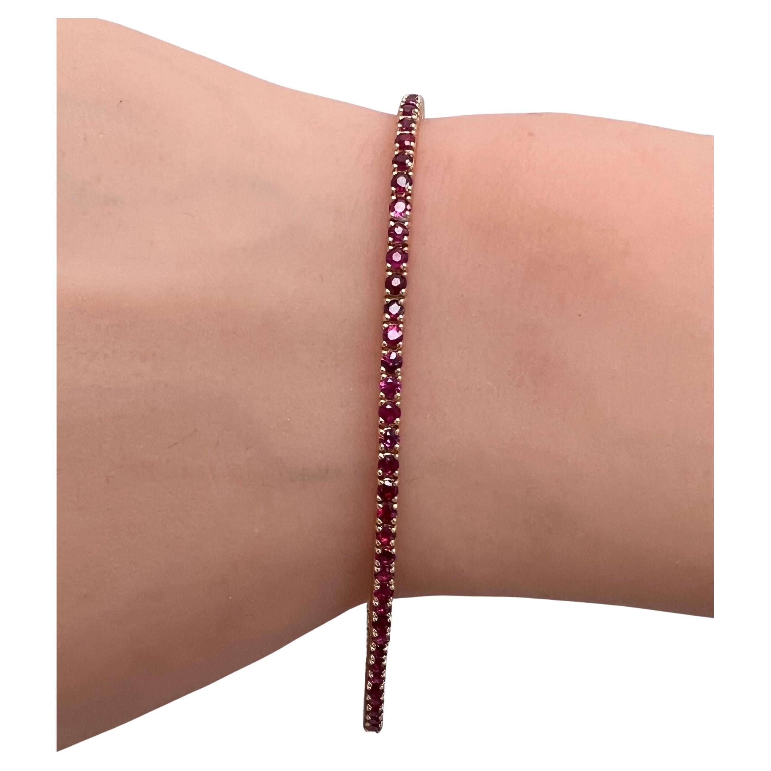 Natural Hot Red Rubies Tennis Bracelet in 14k Rose Gold, with 3.55 Carats Rubies For Sale