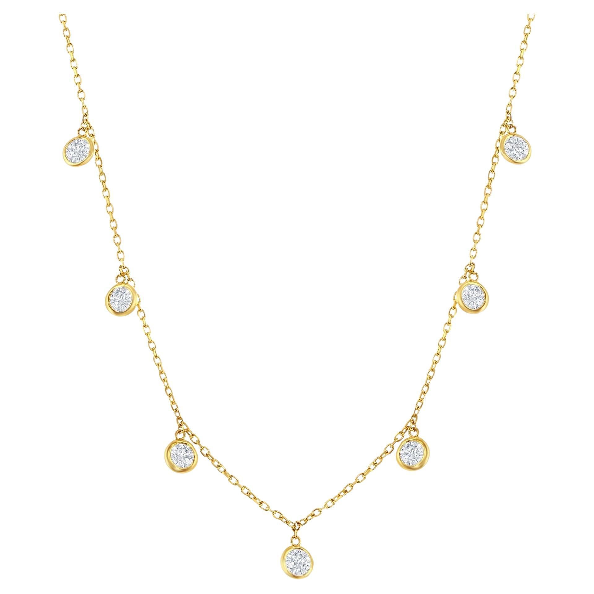 14K Yellow Gold Diamonds by the Yard Chain with 7 Dangle Natural Diamonds For Sale
