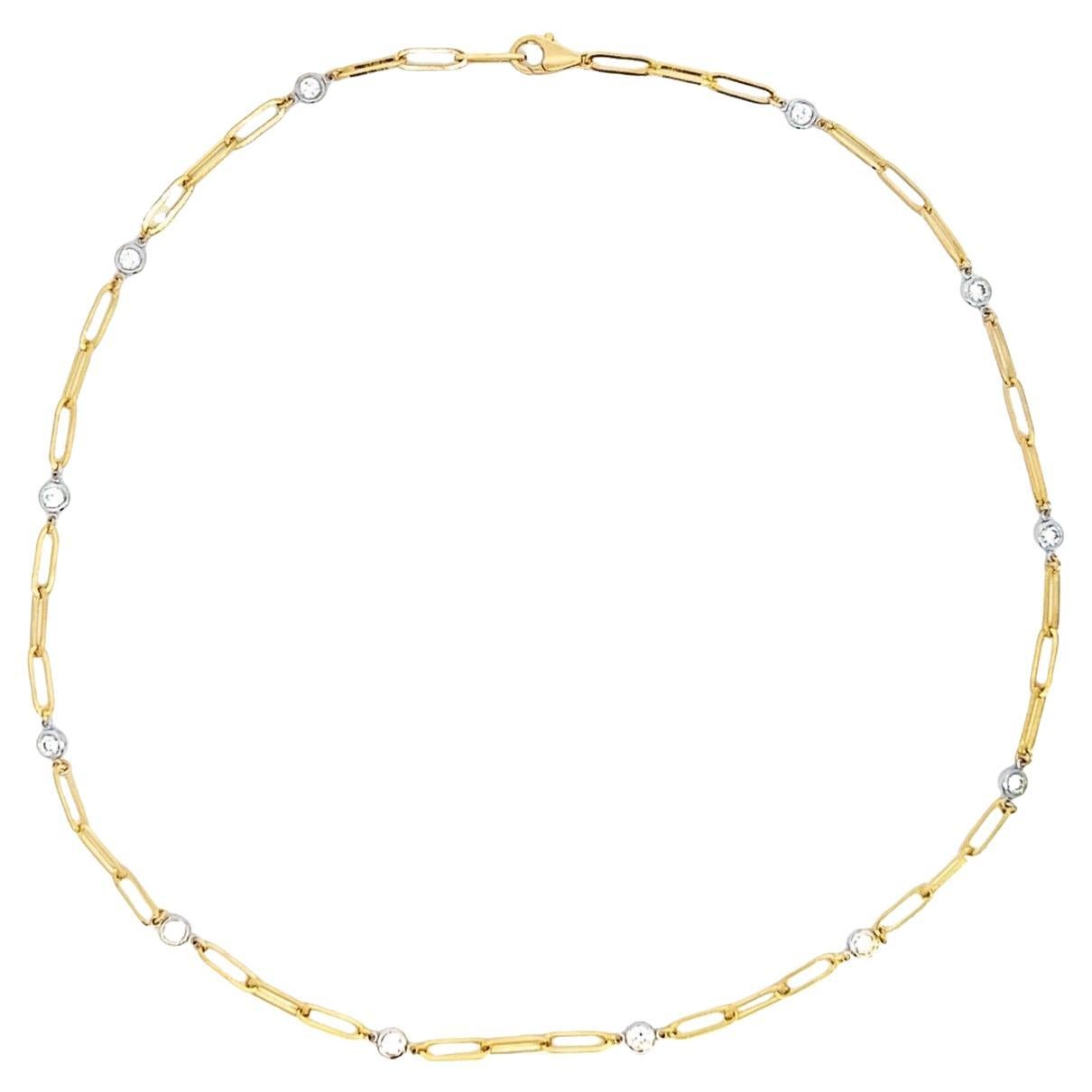 Diamonds by the Yard Necklace in 14k Gold with Paper Clip Chain Natural Diamonds For Sale