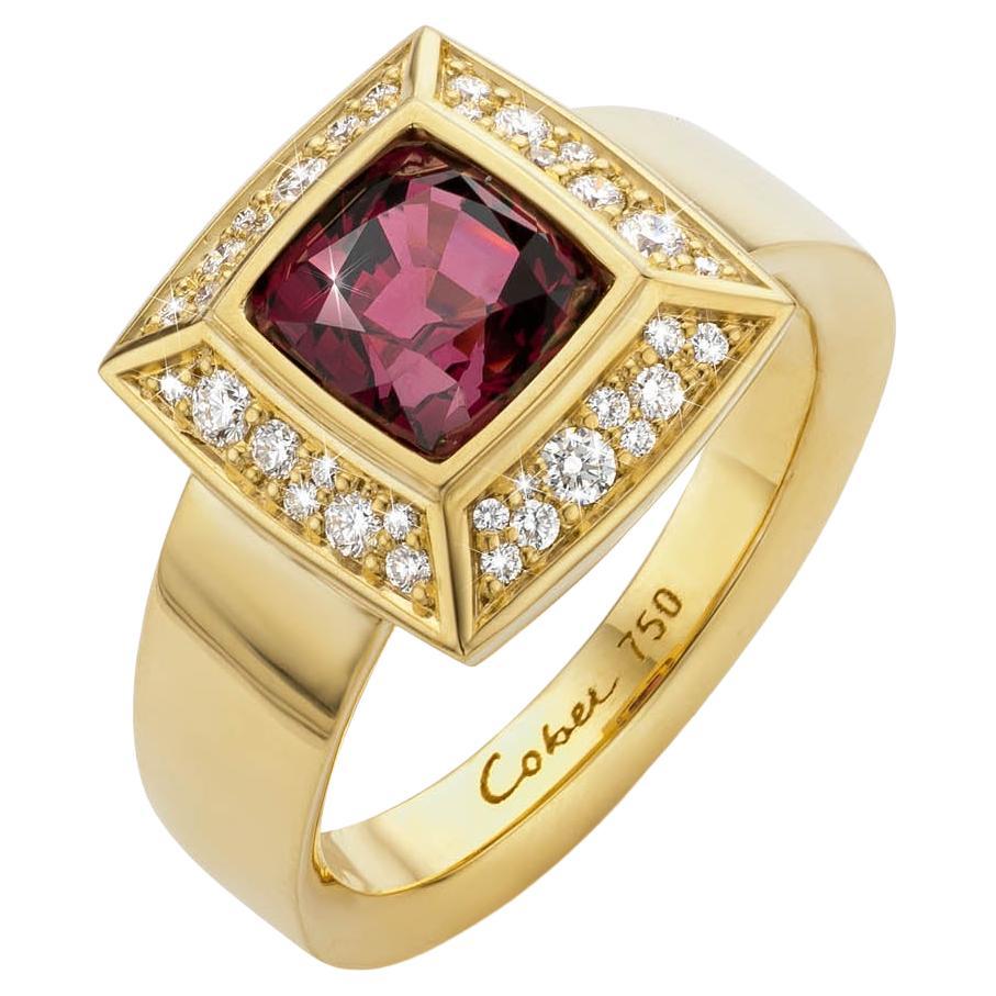 Cober “Balas Cushion” 2.37 Carat Deep Red Spinel & 0.36 Ct Diamonds Ring   For Sale