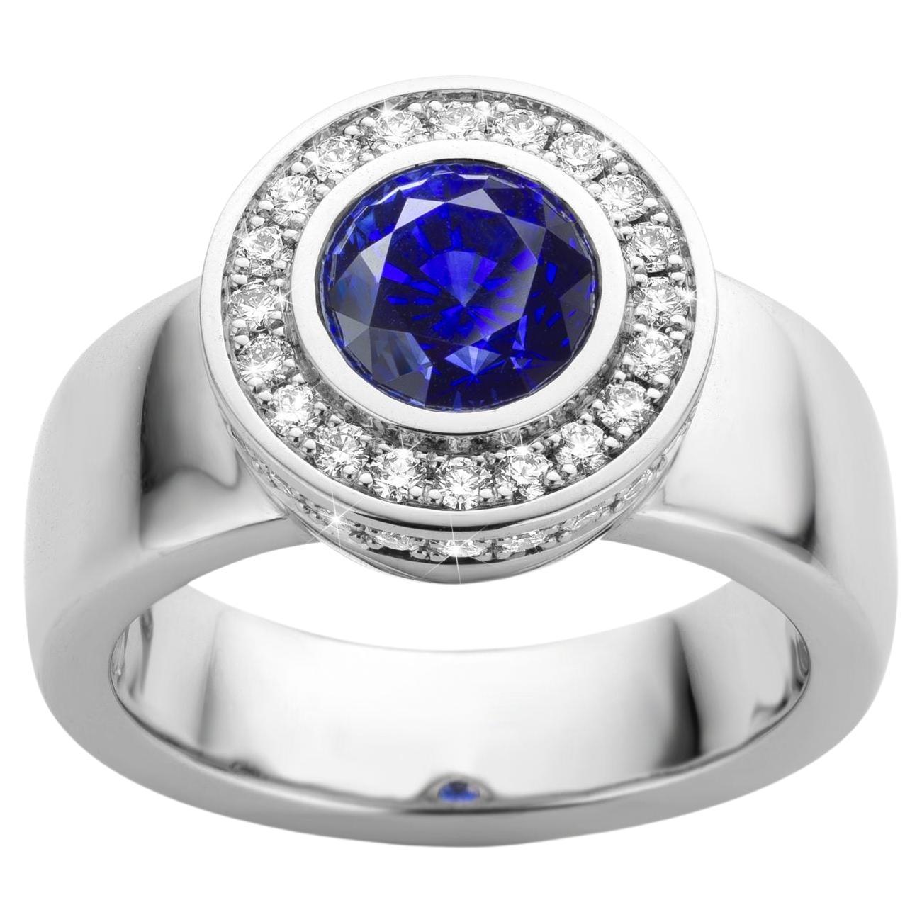 Cober "Something Royal" with Blue Natural Sapphire (VVS) & 55 Diamonds Ring For Sale