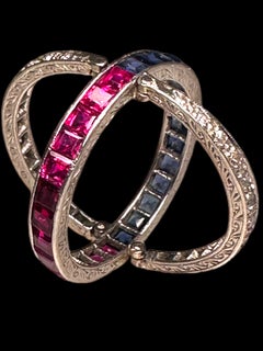 Diamond Ruby and Sapphire Night and Day Ring