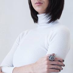 Tetra Full Pave Blue Sapphire Silver Star Ring