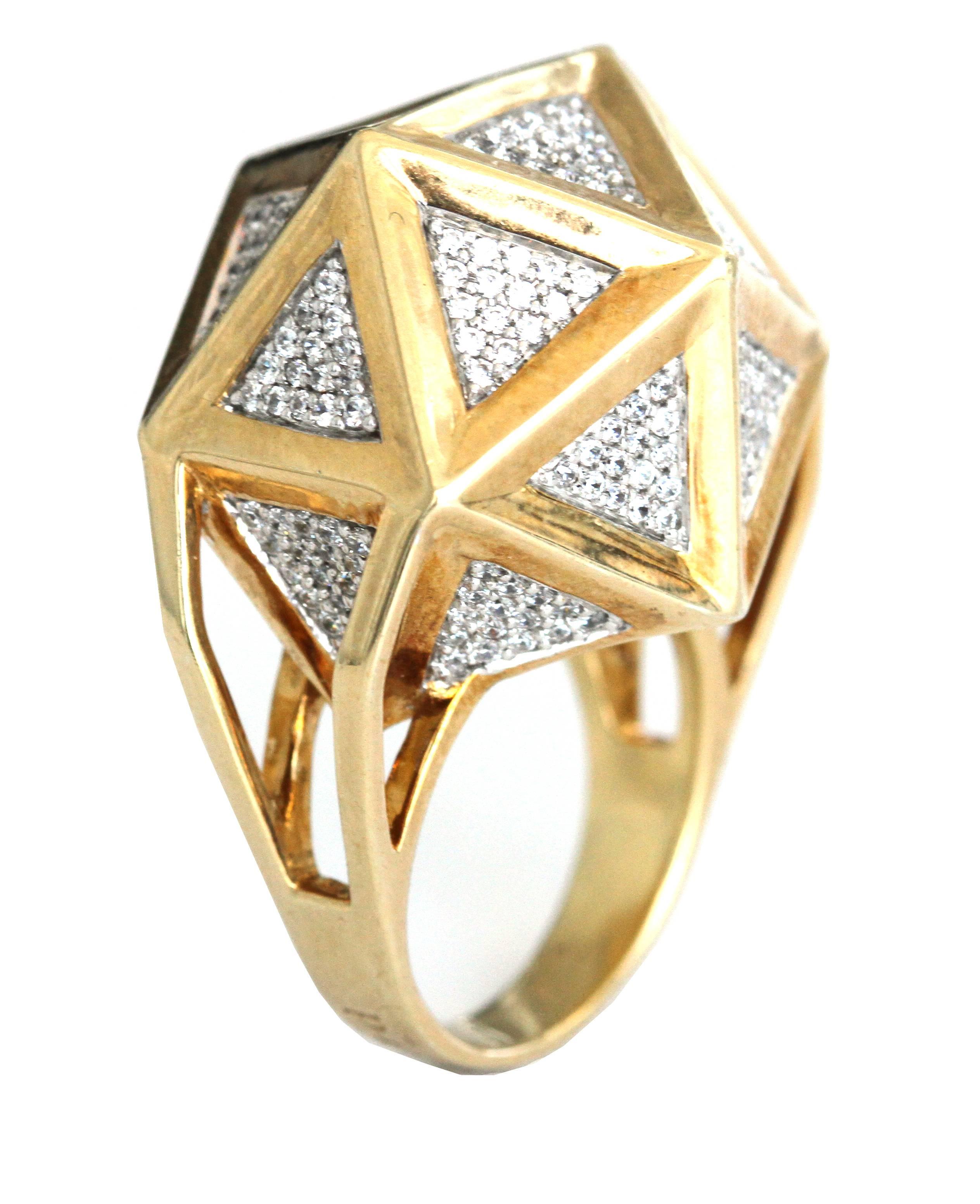 One of a Kind Large Icoso White Diamonds 18K Gold Ring For Sale 3