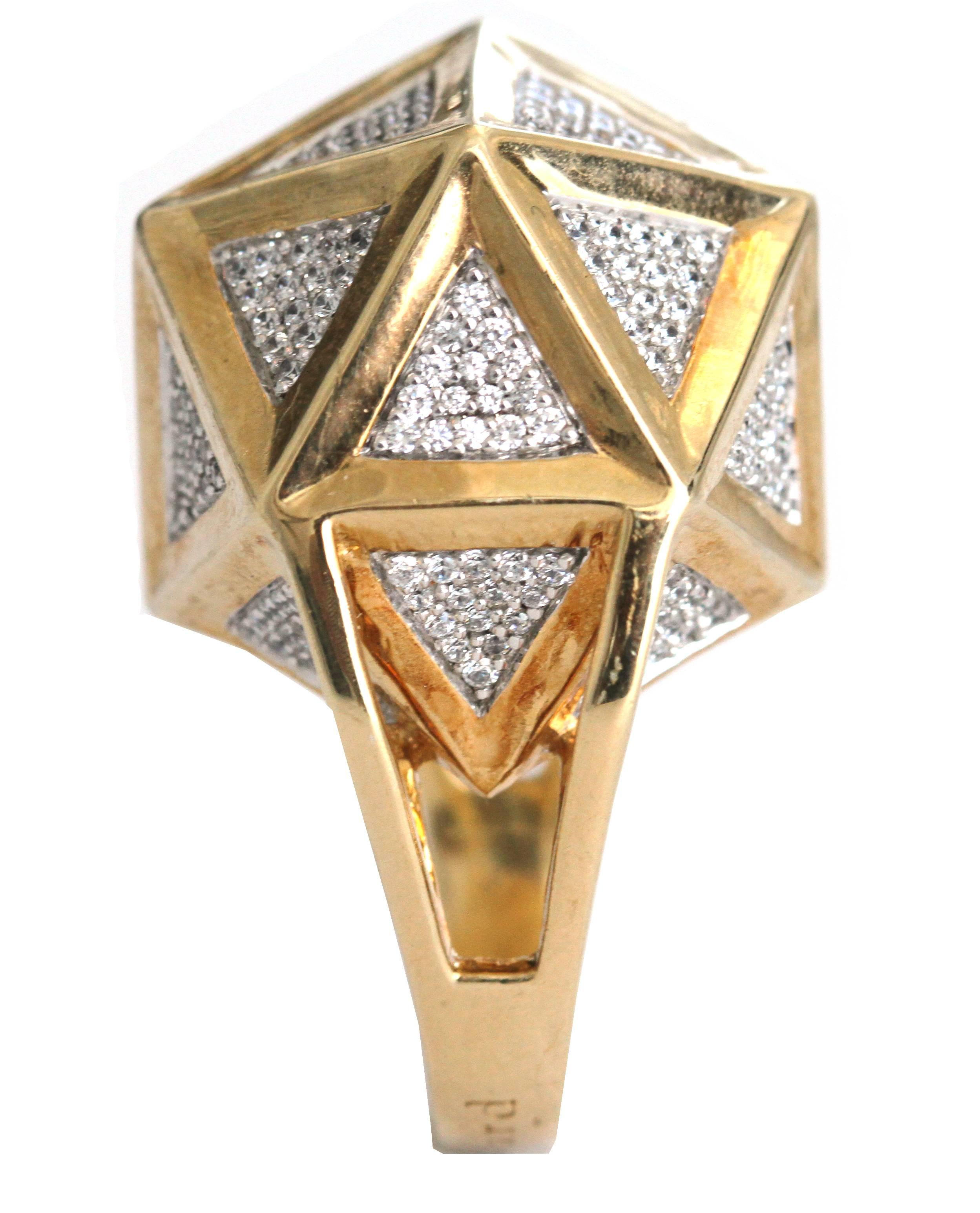 One of a Kind Large Icoso White Diamonds 18K Gold Ring For Sale 5