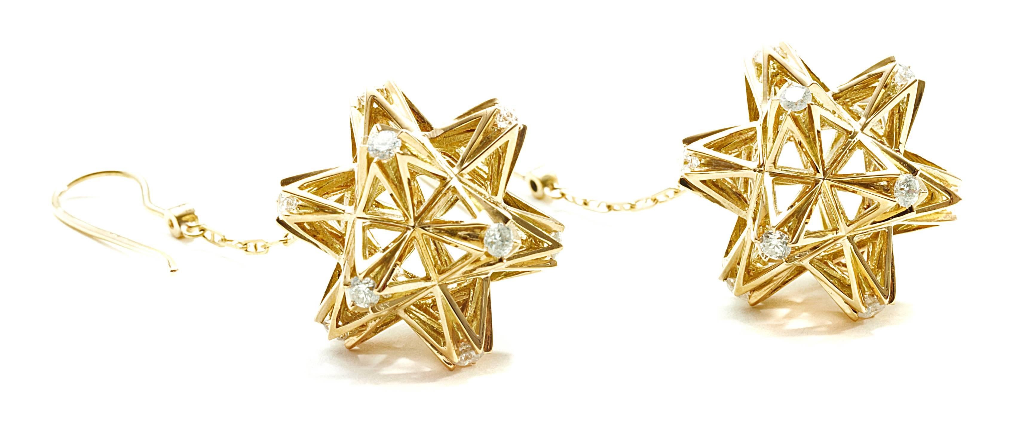 Women's or Men's Frame Diamond Gold Dangle Earrings For Sale