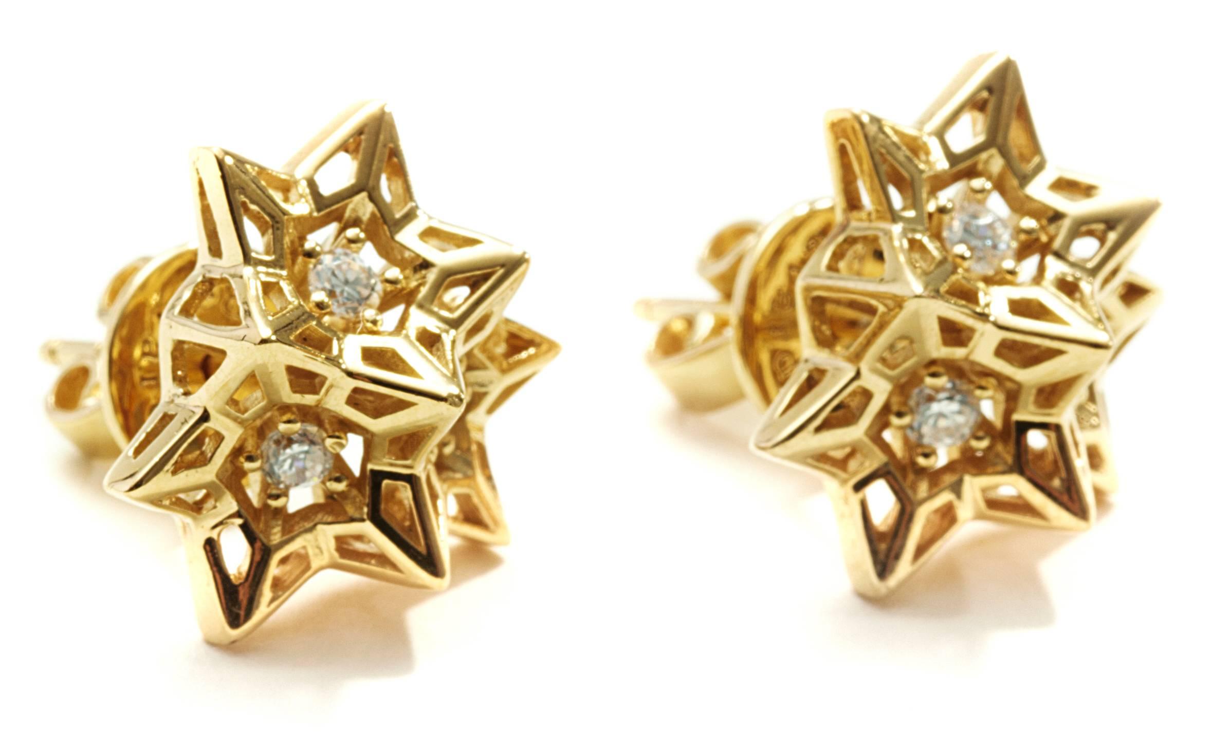 Modern Tria Frame Diamond Gold Stud Earrings For Sale