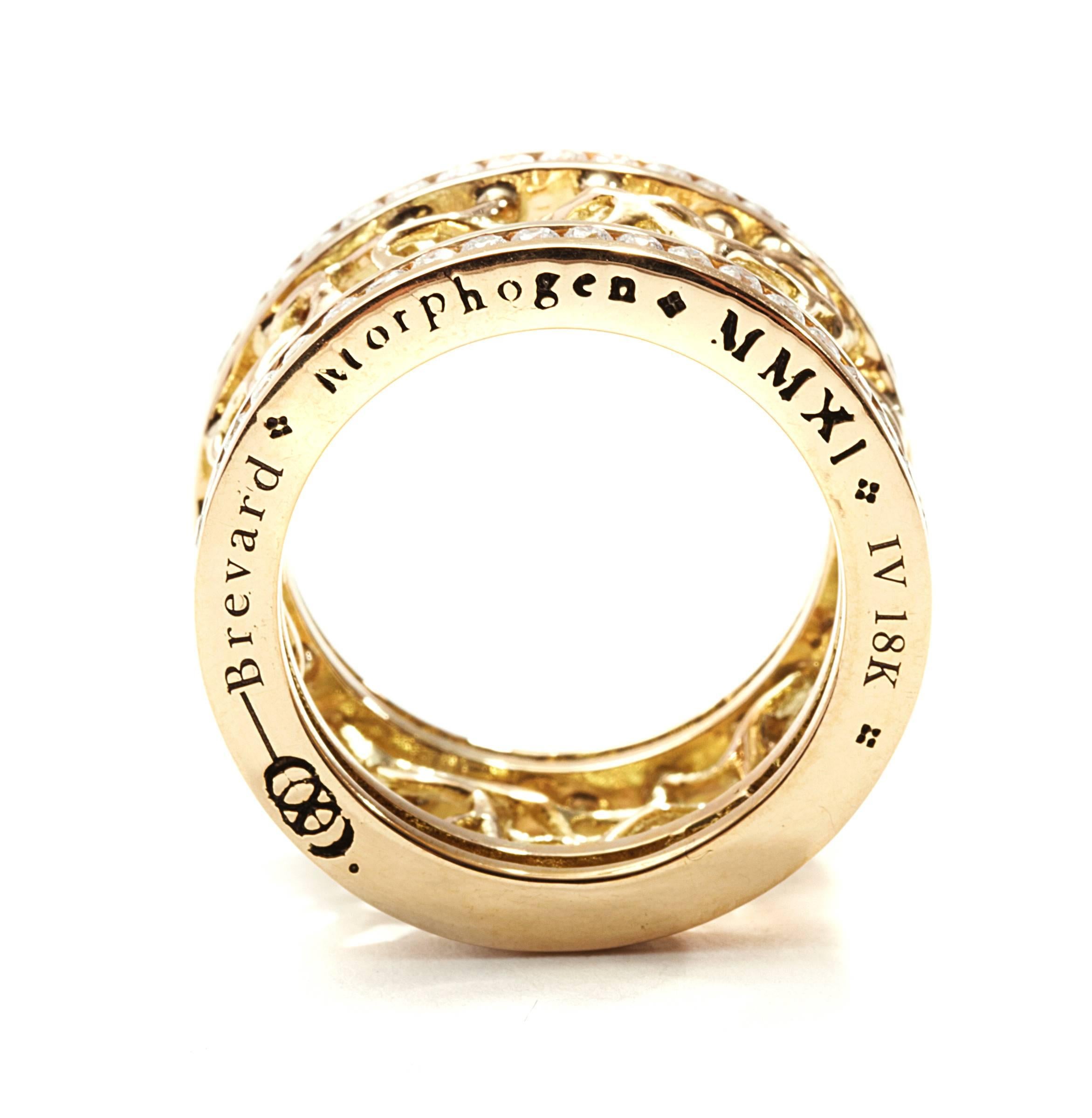 Women's or Men's Web Frame Diamond and 18K Gold Ring For Sale