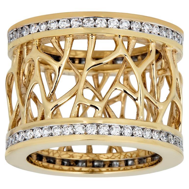 Web Frame Diamond and 18K Gold Ring For Sale