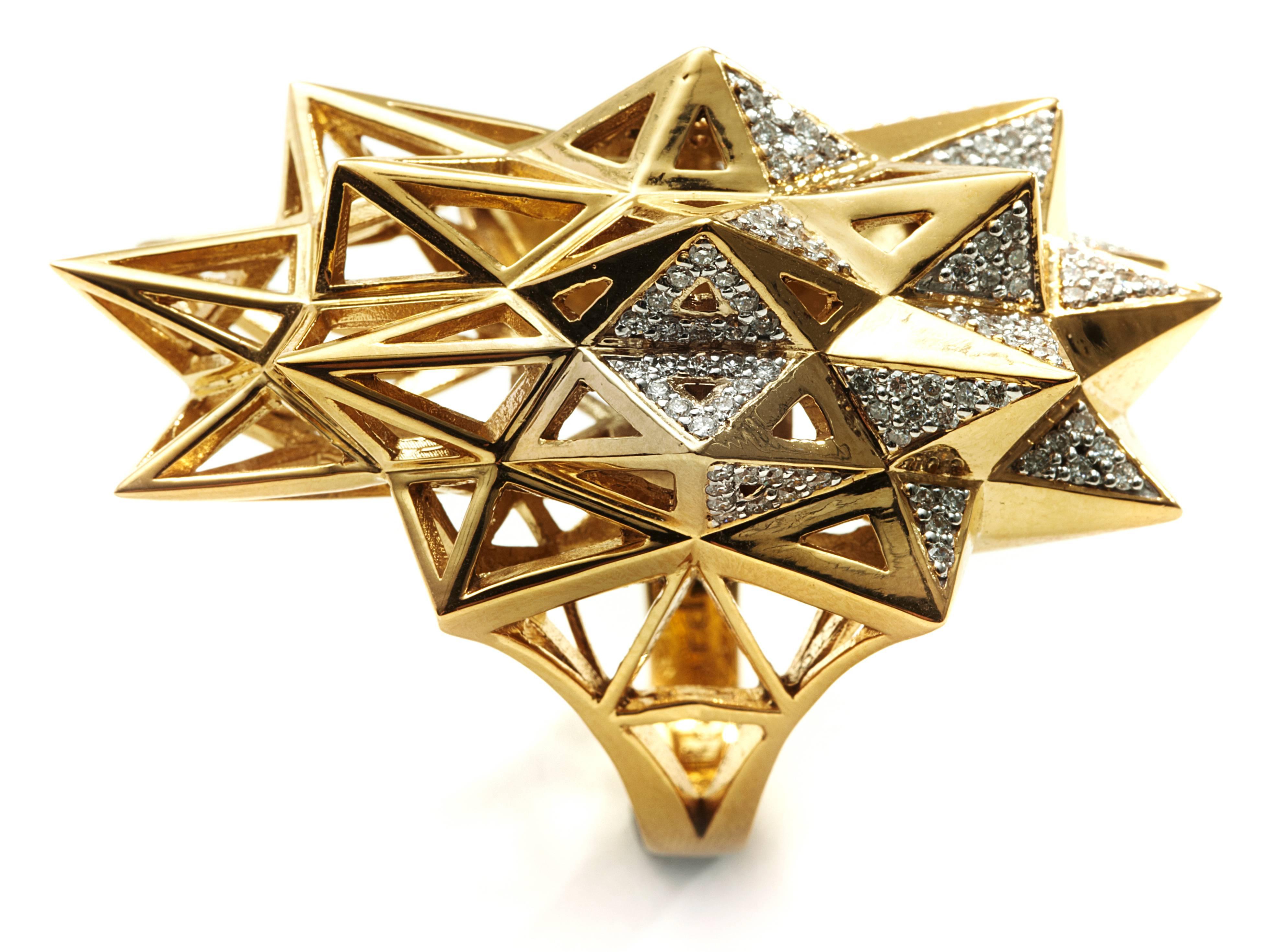 Stellated Star Diamond Gold Ring In New Condition In Coral Gables, FL