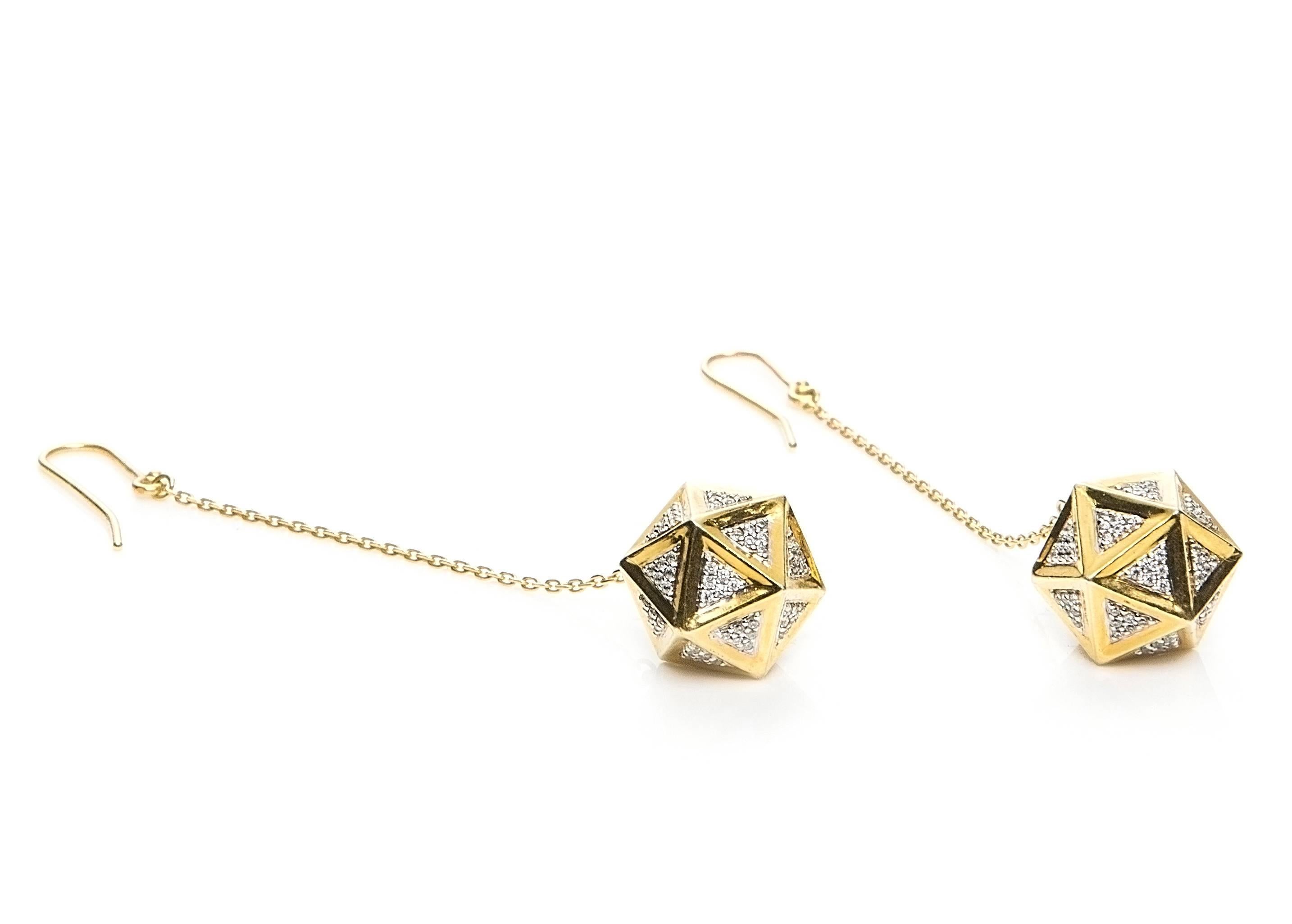Modern Icoso Diamond and 18K Gold Dangle Earrings For Sale