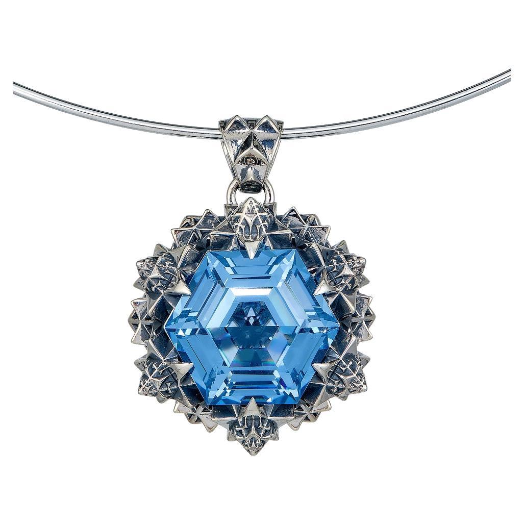 Thoscene Topaz Silver Peace Pendant Necklace