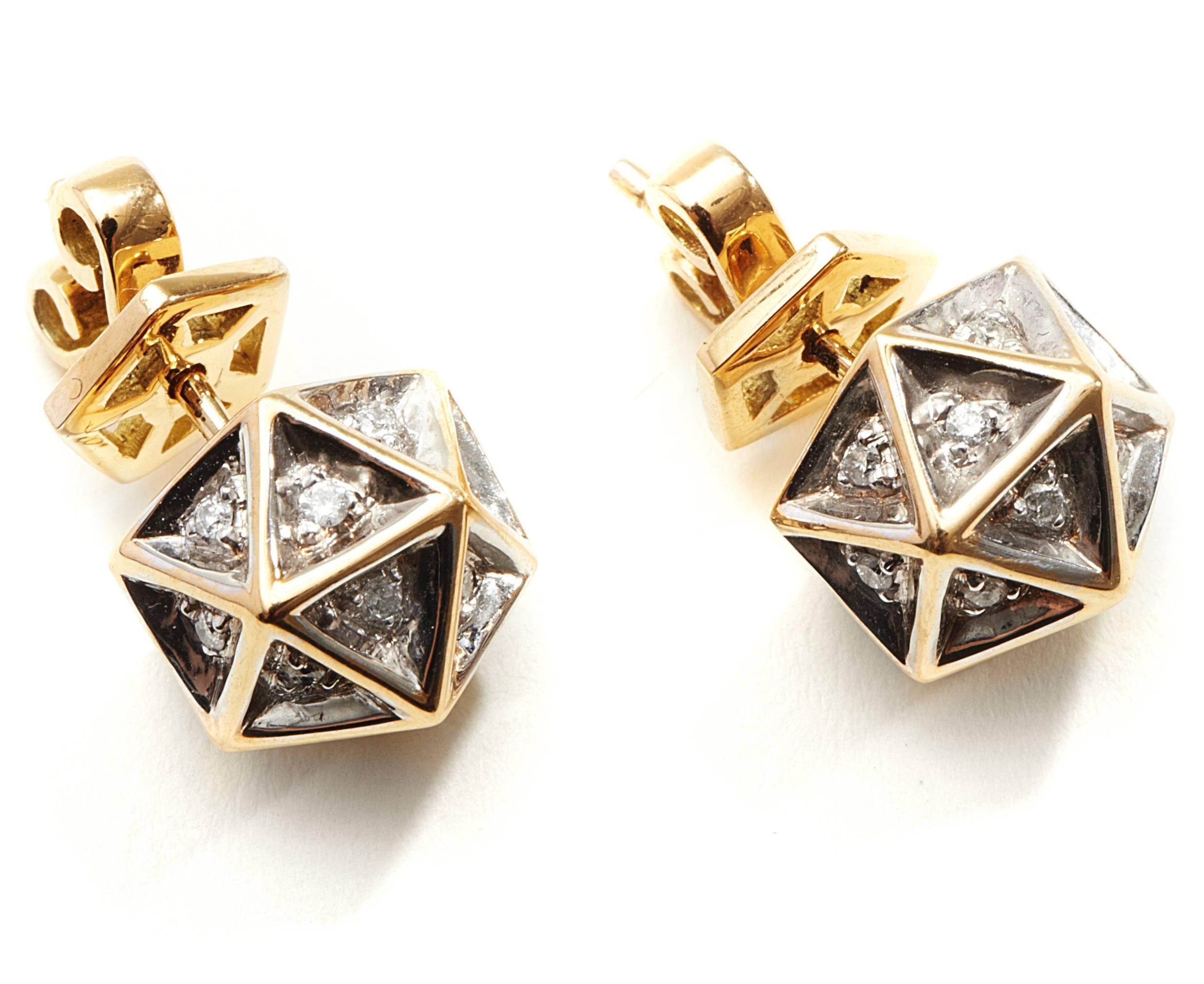 Modern Icoso Diamond 18K Gold Stud Earrings For Sale