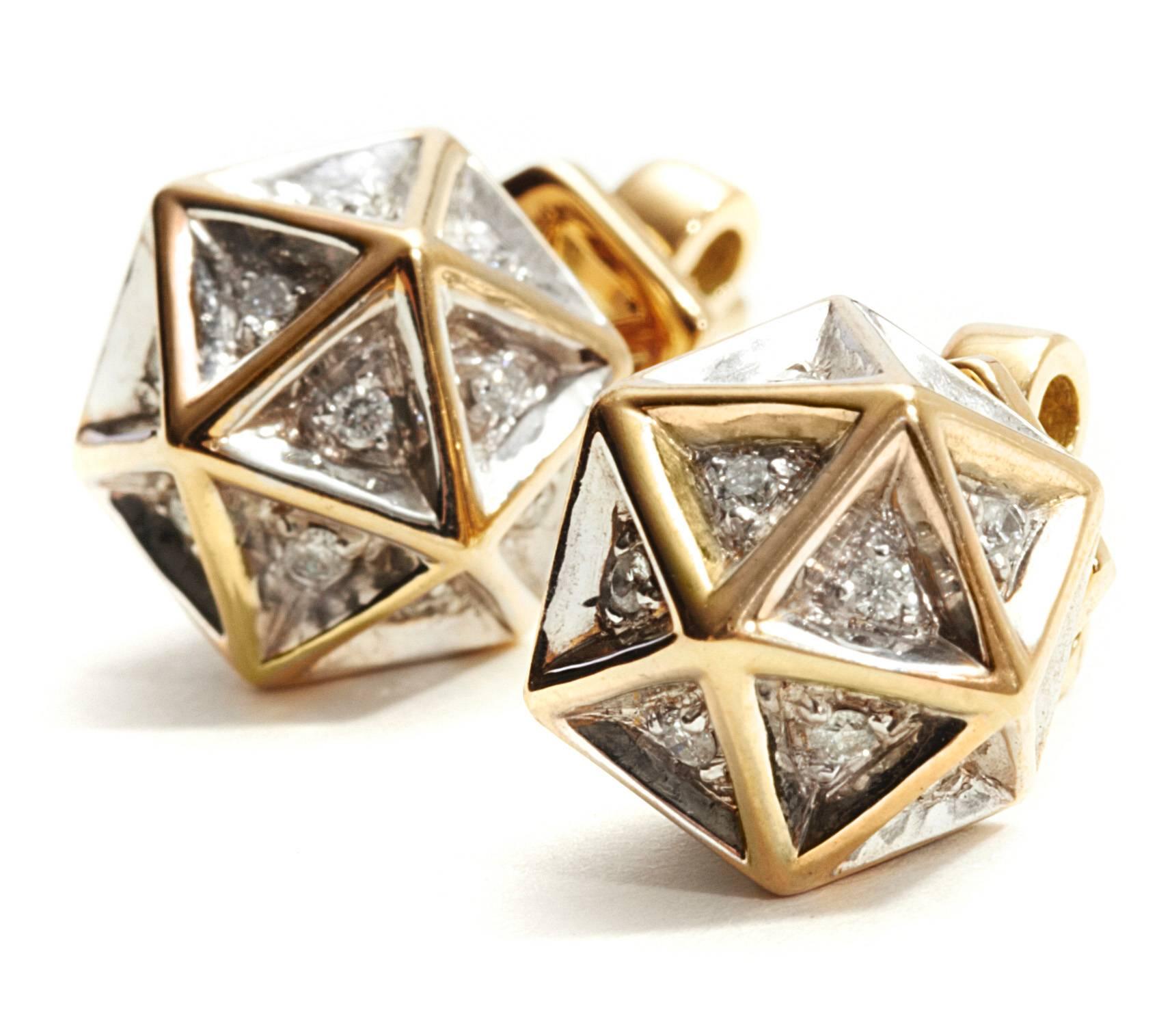 Modern Icoso Diamond Gold Stud Earrings For Sale
