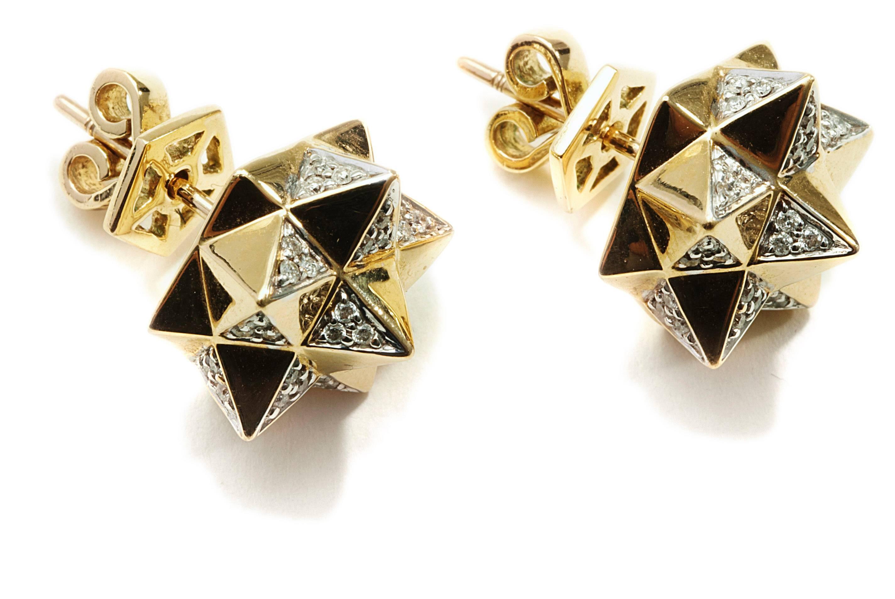 Women's John Brevard Tetra Diamond Gold Stud Earrings For Sale
