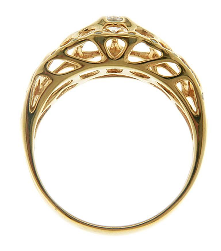 Modern 18K Gold and Web Diamond Ring  For Sale