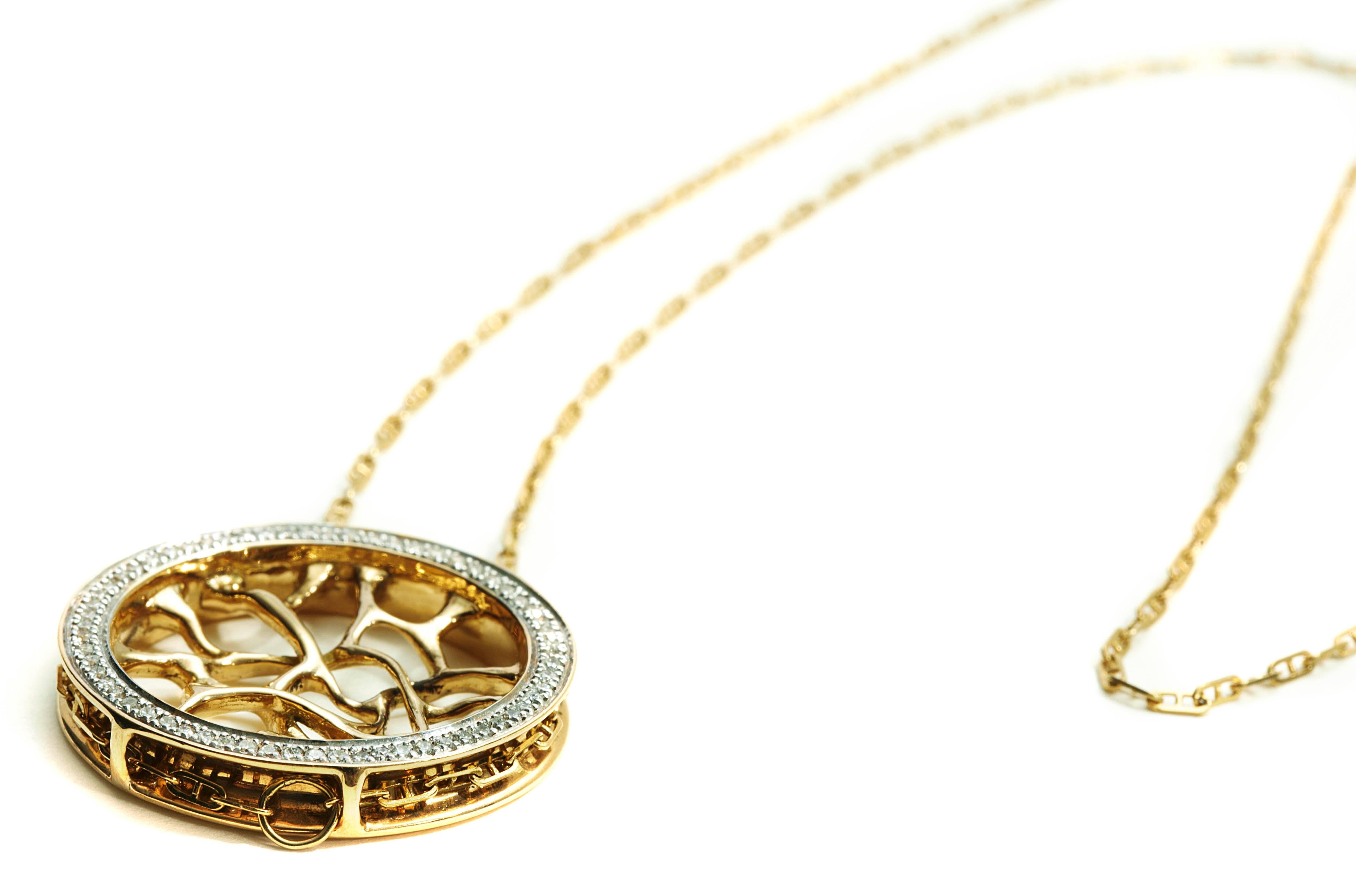 18 Karat Gold und Diamant-Web-Halskette von John Brevard (Rundschliff) im Angebot