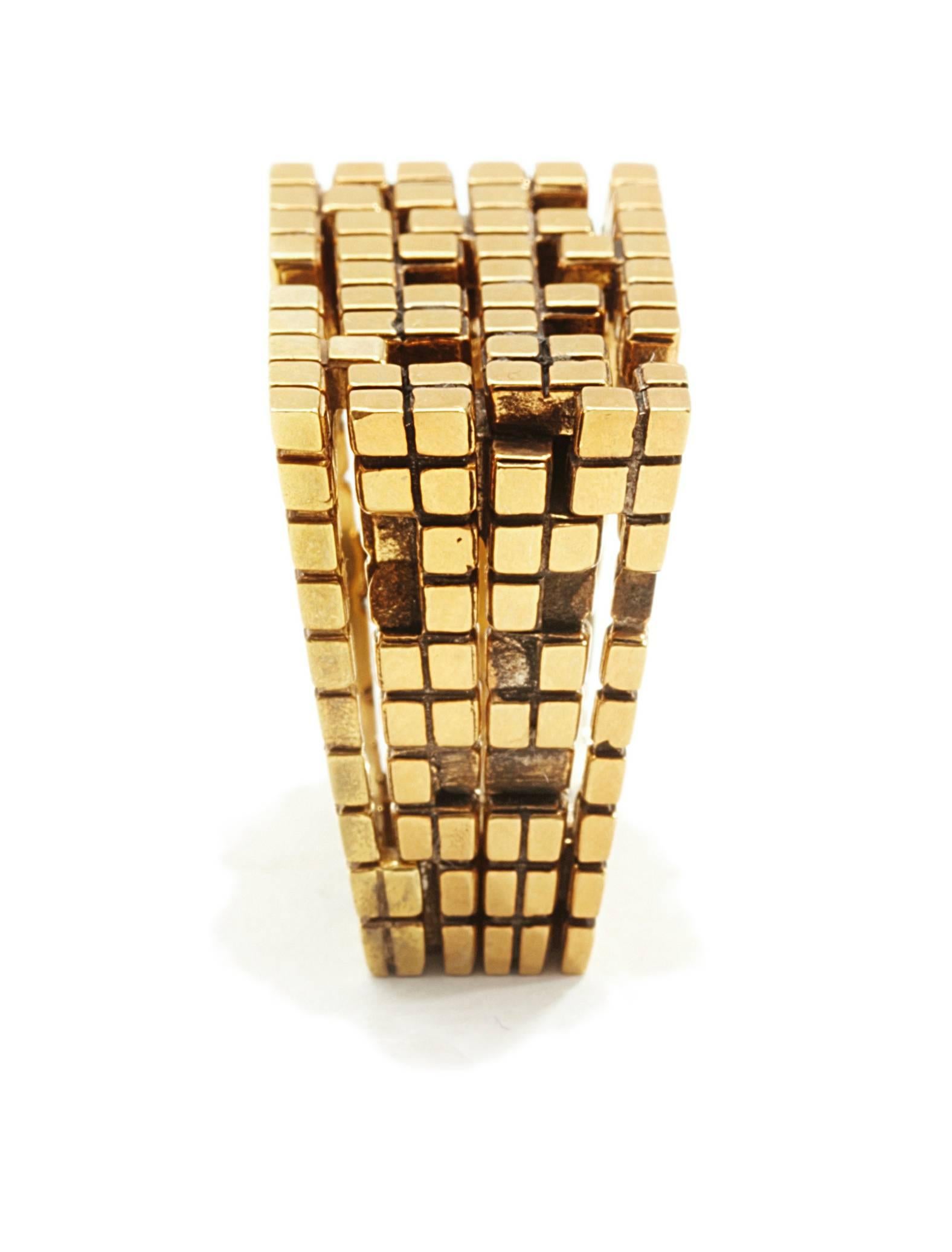 This Metatron Blockchain Four-Part Gold Ring embodies the intersection of technology and nature. A part of designer John Brevard’s Orthofract / Blockchain collection, this ring makes a statement. The Orthofract Blockchain collection features